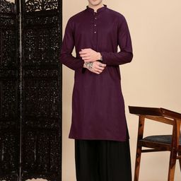 House of Pataudi Textured Mandarin Collar Cotton Straight Kurta-image-77