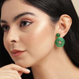 Anouk Gold Plated Beaded Meenakari Circular Drop Earrings-37
