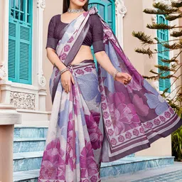 Anouk Rustic Floral Printed Zari Block Print Saree image 2