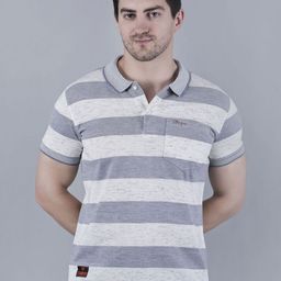 STARFOX Men Striped Polo Collar Cotton T-shirt-image-90