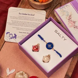 SALTY Set Of 3 Evil Eye Protector Rakhis With Greeting Card & Roli Chawal image 4