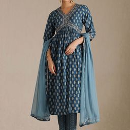 Soch Floral Printed V-Neck Empire Sequinned A-Line Kurta With Trouser And Dupatta-10