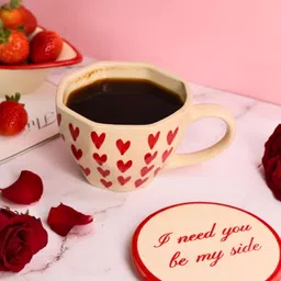 WEAVING HOMES Red & Cream-Coloured Printed Ceramic Glossy Cups Set of Cups and Mugs image 2