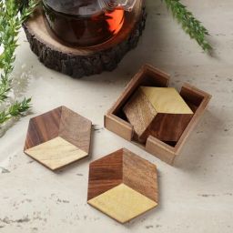 the decor mart Heaxagonal Brown MDF (Set of 5) Table Coaster with Stand-picture-10