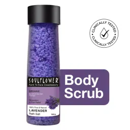 Soulflower Exfoliating Lavender Body Scrub & Epsom Bath Salt, Vitamin E, Olive, Relaxing Muscle Pain-picture-1