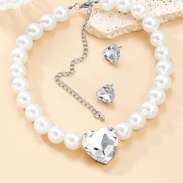 Peora Silver Plated Crystal & Pearls Studded Necklace With Studs-picture-41