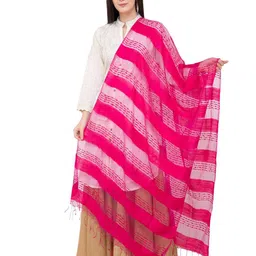 A R SILK DUPATTA HUB Striped Woven Design Cotton Dupatta-picture-7