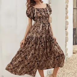 DressBerry Animal Print Puff Sleeve Fit & Flare Midi Dress-image-44