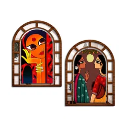SEHAZ ARTWORKS Red & Orange 2 Pieces MDF Wall Art-45