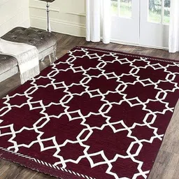 RADECOR Maroon& White Geometric Printed Anti-Skid Carpet-21