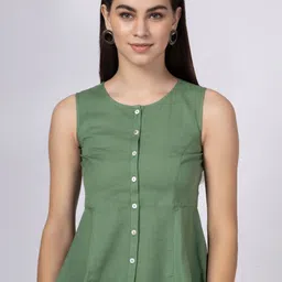 Saffron Threads Women Round Neck Sleeveless A-Line Top-picture-2