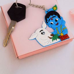 MEMOIR Bal krishna Feeding Cow Hindu Keychain Spiritual Keyring God-image-56