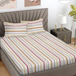 FABINALIV White & Pink Striped 300 TC Cotton King Bedsheet Set 2.50 m x 2.25 m-image-21