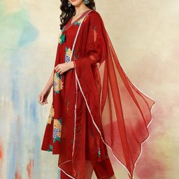 KIMAYRA Floral Printed A-Line Kurta With Trousers And Dupatta image 3