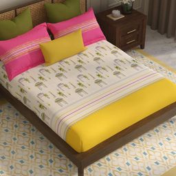 MYTRIDENT Yellow & Off White Ethnic Motifs 144 TC King Bedsheet with 2 Pillow Covers-image-56