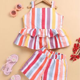 Toonyport Girls Striped Square Neck Pure Cotton Top With Shorts-22