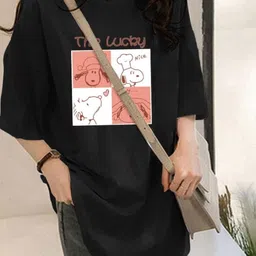 StyleCast Black & Pink Graphic Printed Oversized Cotton T-shirt-picture-21