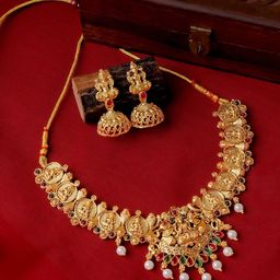 TEEJH Gold-Plated Stone-Studded & Beaded Jewellery Set-image-13