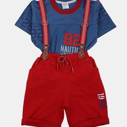 V-Mart Kids Printed Pure Cotton T-shirt With Shorts With Suspenders Clothing Set-image-48