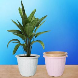 Kuber Industries White & Pink 3 Pieces Textured Round Marble Euro Planters-image-83