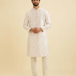 Manyavar Floral Printed Mandarin Collar Straight Kurta With Pyjama-picture-48