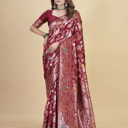Vintro Ethnic Motifs Woven Design Zari Banarasi Saree-image-83