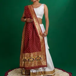 TEEJH Chandira Floral Woven Design Silk Dupatta With Zari-4
