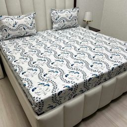 Pure Decor Velar Fur Sib Blue Printed Cotton 400 TC King Bedsheet Set 2.74 m x 2.74 m-image-43