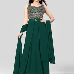 Pantos Women Floral Embroidered Kurta with Skirt & Dupatta-picture-41