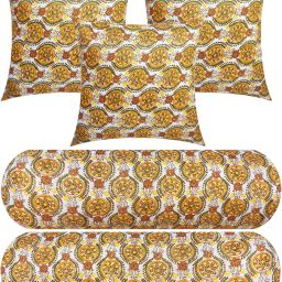 Combo Set 3 Cushion And 2 Bolster Microfibre Floral Sleeping Pillow Pack of 5-image-67