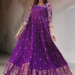 MORDEN MUSE Floral Printed Round Neck Fit & Flared Maxi Ethnic Dress-picture-29