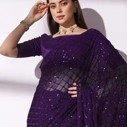 DIVASTRI Embellished Sequinned Pure Georgette Saree-image-98