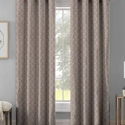 Aura Coffee Brown & Grey Set of 2 Geometric Room Darkening Long Door Curtain-33