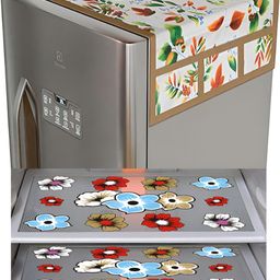 LooMantha 5-Pcs Blue & Red Printed Durable Fridge Cover-37