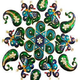 Kala Samarpan Blue & Green Metal Rangoli With Centerpiece-image-54