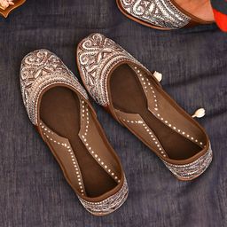 JAYPORE Women Embroidered Leather Mojaris-image-54