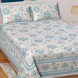 Texstylers Blue Ethnic Motifs 210 TC Queen Bedsheet with 2 Pillow Covers-image-68