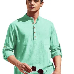 APEKTRA Band Collar Roll-Up Sleeves Slim Fit Short Kurta-55