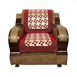 MONKDECOR Maroon & White Printed Velvet Sofa Cover-image-27