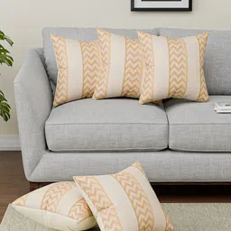 RUBOXA Cream-Coloured & Brown Set of 5 Striped Square Cushion Covers-9