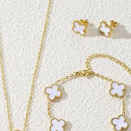 Jewels Galaxy Gold-Plated Anti Tarnish Clover Jewellery Set-image-63