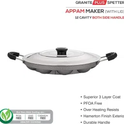 cimora CREW4 Non-Stick 12 Cavity Appam Patra Side Handle with lid, Color Red Paniarakkal with Lid 0.26 L capacity 24.5 cm diameter image 4