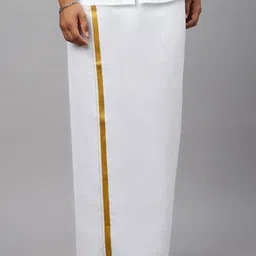 Ramraj Men Solid Adjustable Dhoti with Border image 1