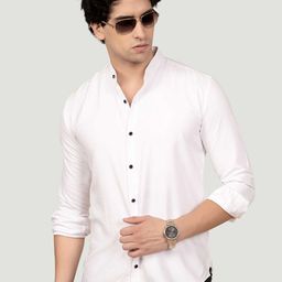 ALMATY Men Comfort Band Collar Solid Casual Shirt-image-6