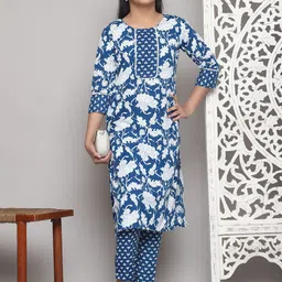 Aika Girls Floral Printed Regular Kurti with Pyjamas-picture-38