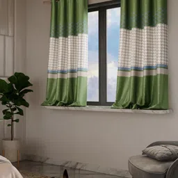 Stoa Paris Versailles Olive Green & White Set of 2 Geometric Window Curtains-19