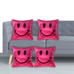 Kuber Industries Pink Set of 4 Checked Velvet Square Cushion Covers-33