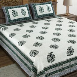 Myntra Elegant Homes White Floral Printed Cotton 144 TC King Bedsheet Set-2.18 m x 2.64 m-image-86