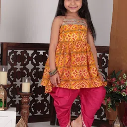Here&Now X Kinder Kids Girls Floral Printed Regular Pure Cotton Kurti with Dhoti Pants-picture-45