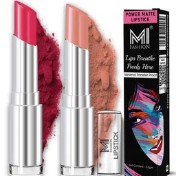 MI FASHION Set Of 2 Creamy Matte Lipstick - 3.5 g Each - Magenta Rush 05 & Nude Tude - 25-23